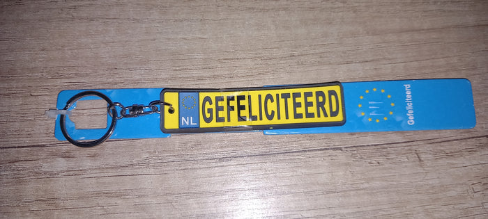 Sleutelhanger kenteken: Gefeliciteerd