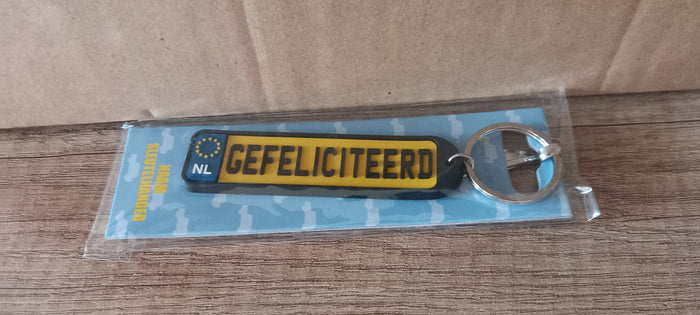 Sleutelhanger kenteken afgerond: Gefeliciteerd