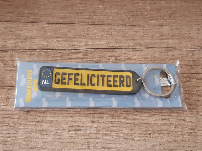 Sleutelhanger kenteken afgeronde hoeken: Gefeliciteerd
