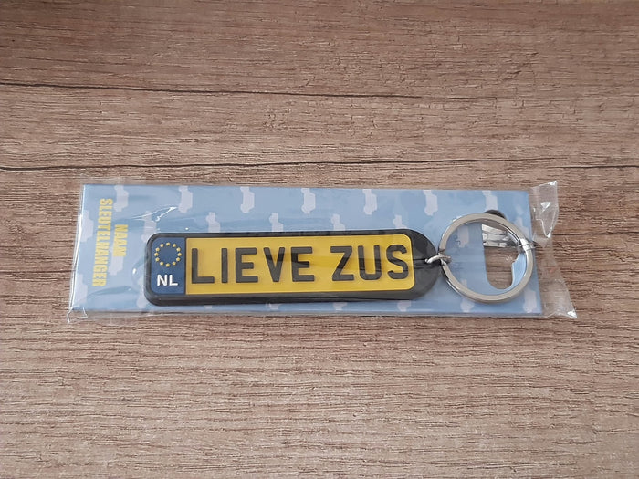 Sleutelhanger kenteken afgeronde hoeken: Lieve zus