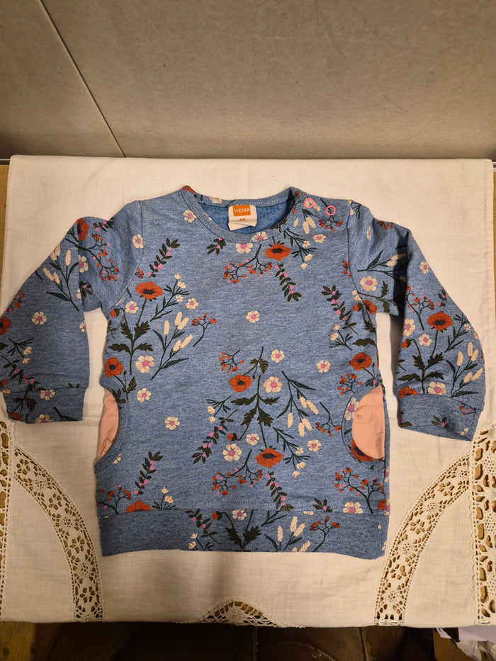 Hema baby meisjes trui blauw met bloemenprint maat 68