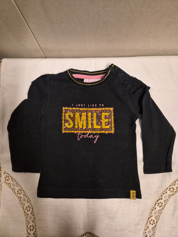 Baby meisjes truitje donkerblauw met SMILE opdruk maat 68