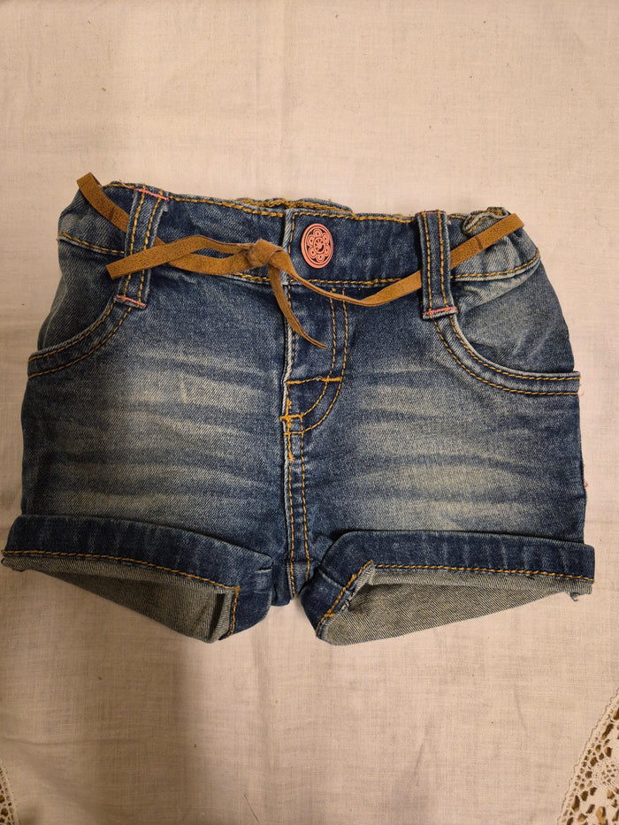 Baby meisjes kort spijkerbroekje denim met strikceintuur maat 68
