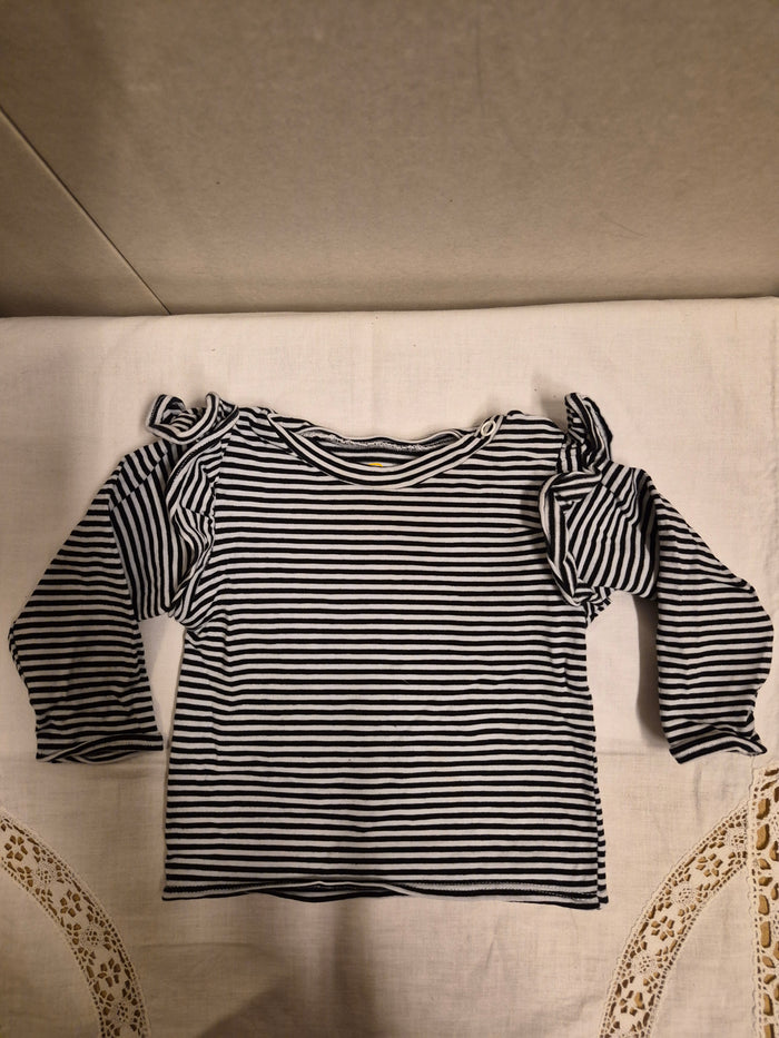 Baby meisjes truitje zwart wit gestreept met strikdetails maat 68