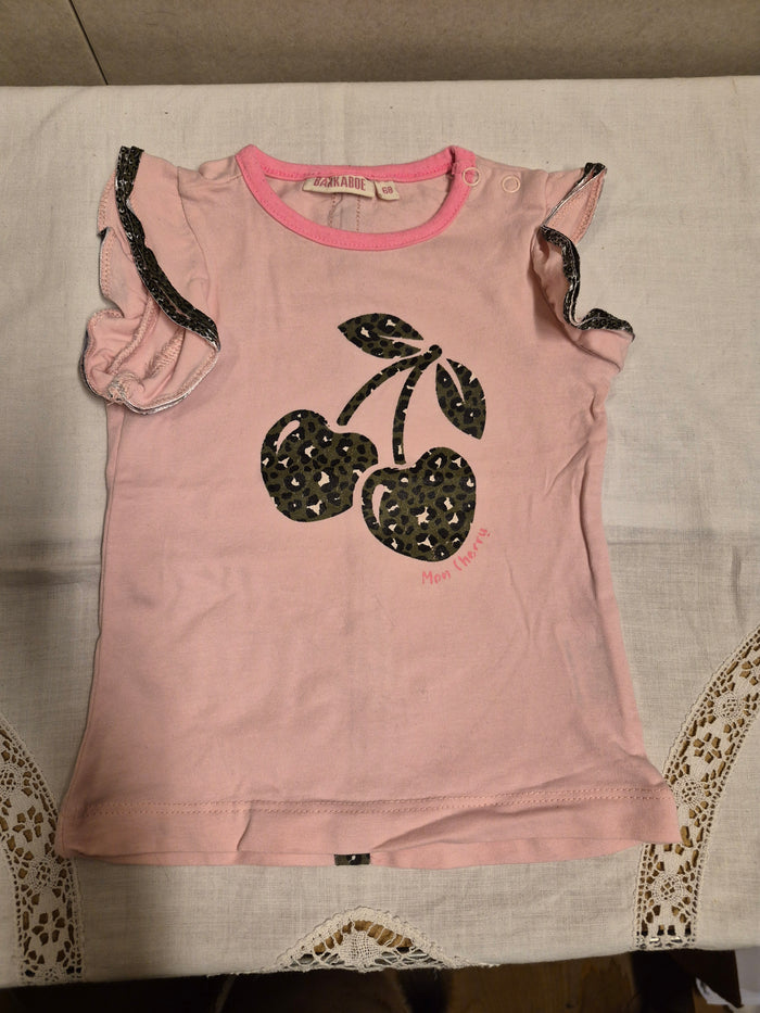 Baby meisjes T shirt roze met kersenprint maat 68